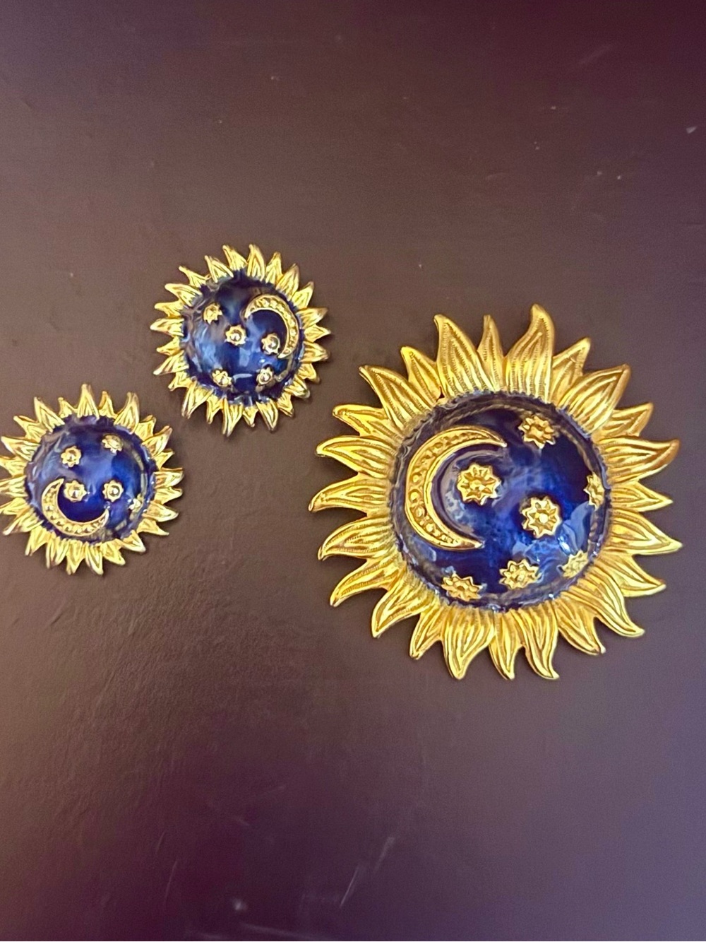 Vtg 1990s Celestial Sunburst Brooch Pin & Clip-On Earrings Set - As-Is